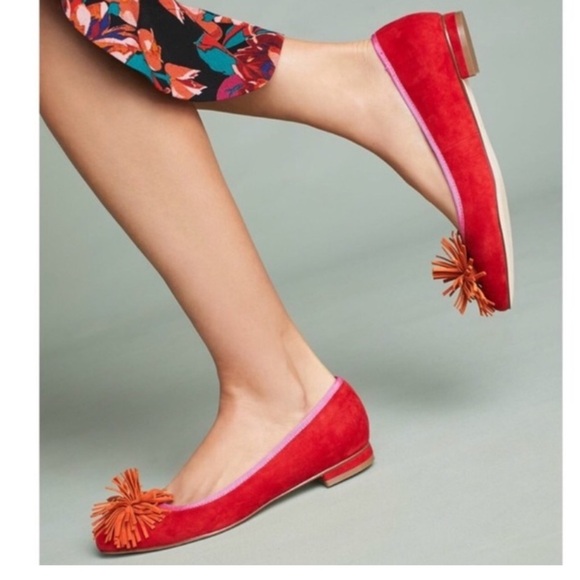 Anthropologie Shoes - Anthropologie Pommed Pink & Orange Ballet Flats Size 7